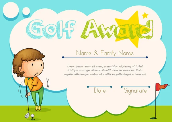 Certificaatsjabloon voor golf award — Stockvector