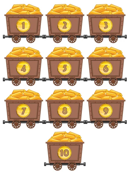 Altın madenciliği arabalarıyla sayılarla sayma — Stok Vektör