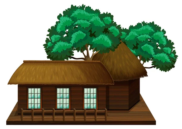 Houten hut met bomen — Stockvector