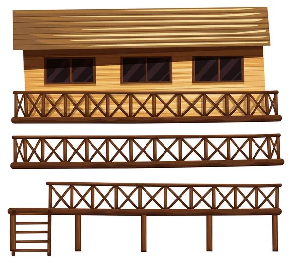 Holzhaus und Zäune — Stockvektor