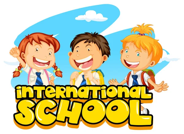 Poster design for international school with three students — Stock Vector