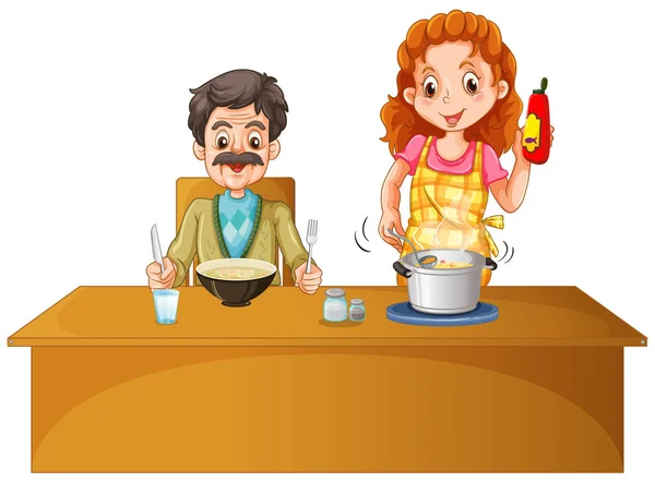 Father and mother having meal on the table — Stock Illustration Father and mother having meal on the table Stock Illustration