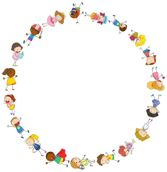 Border template with happy kids in circle — Stock Vector