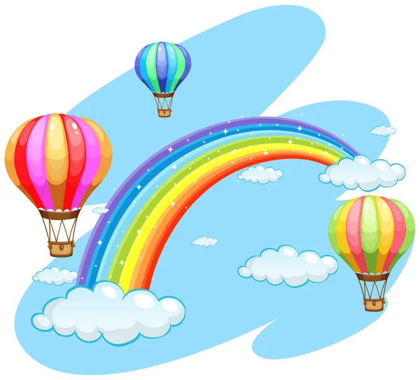 Três balões voando sobre o arco-íris Vetores De Bancos De Imagens Sem Royalties