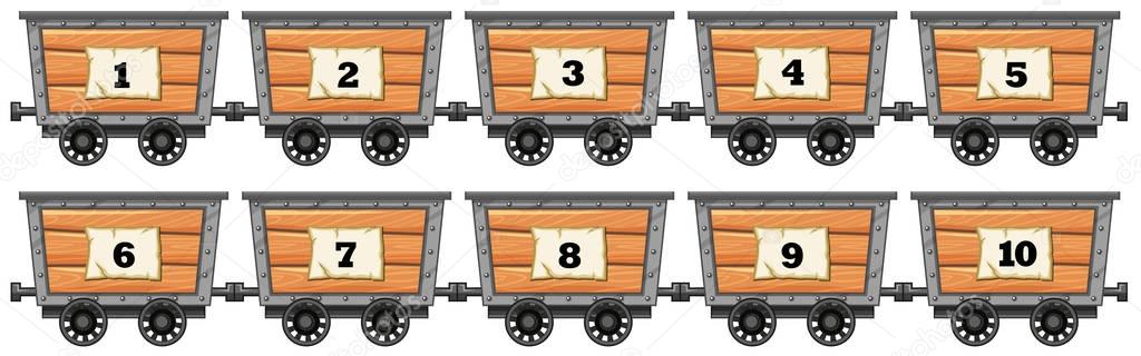 Counting numbers on wooden wagons