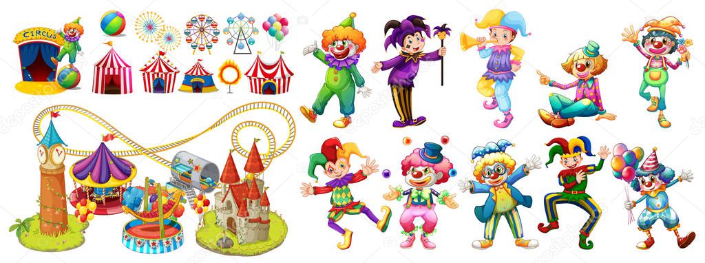 Circus clowns and many rides