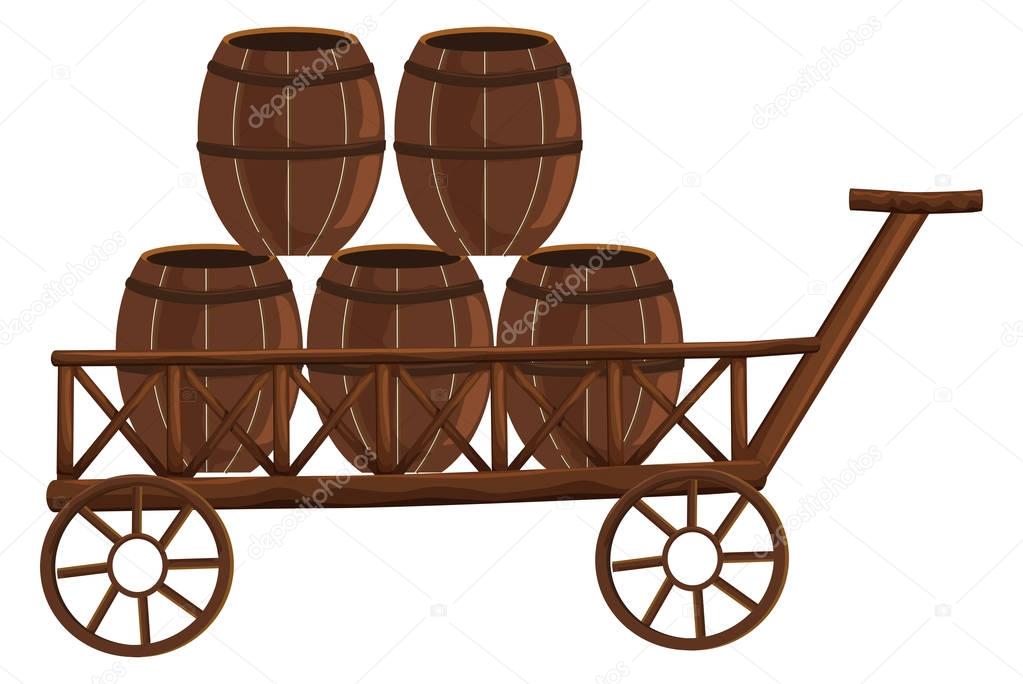 Five barrels on wooden wagon