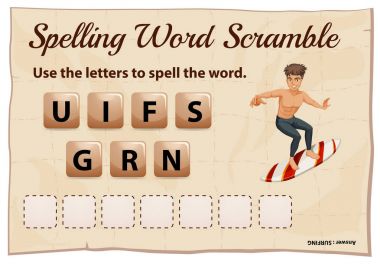 Word scramble sörf word için yazım denetimi
