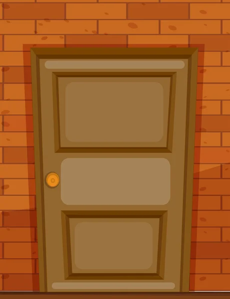 Wooden door on brick wall — Stock Vector