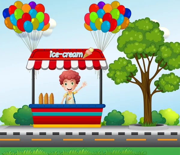 Rapaz a vender gelado no parque — Vetor de Stock