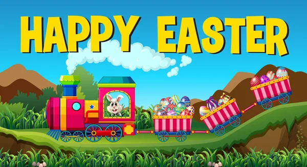 Happy easter with rabbit and eggs on the train — Stock Vector