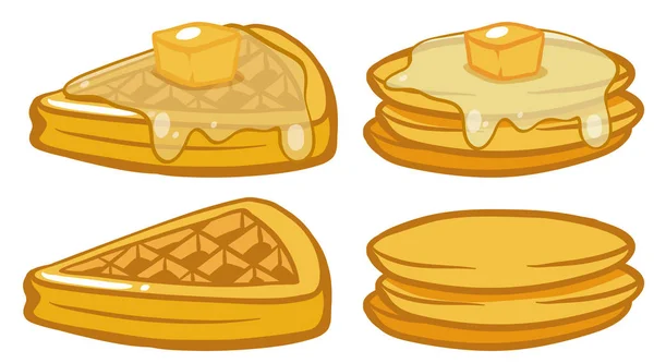 Desayuno con tortitas y gofres — Vector de stock