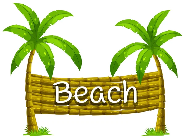 Font design for beach on coconut tree — Stock Vector