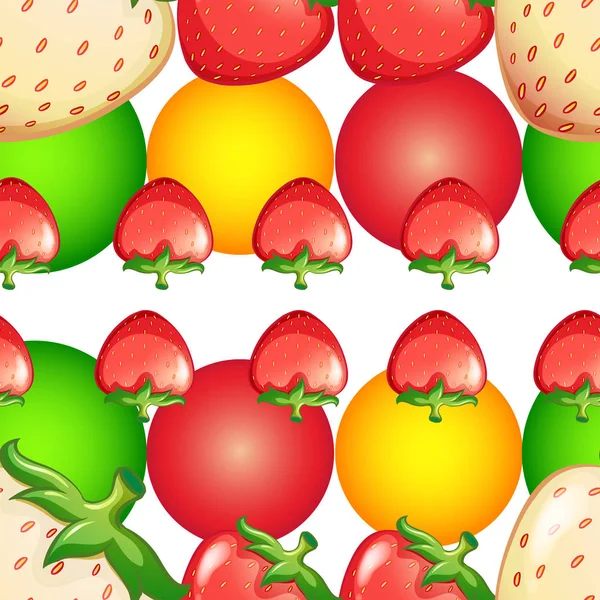 Nahtloses Hintergrunddesign mit Erdbeeren und Kugeln — Stockvektor
