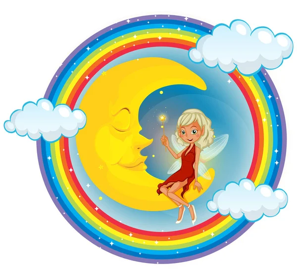 Cute fairy on the moon — Stock Vector