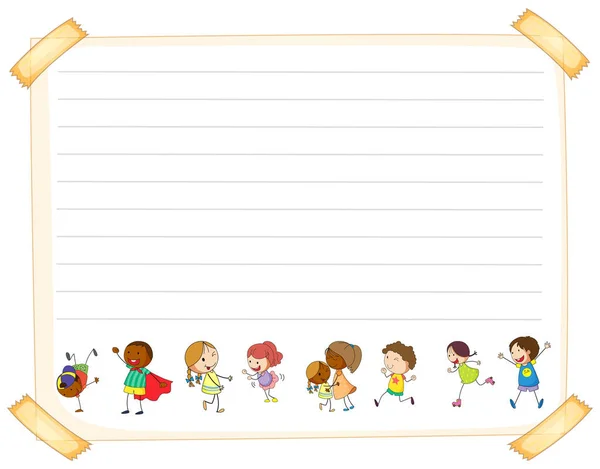 Линейный шаблон бумаги с детьми — стоковый вектор