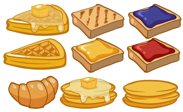 不同类型的早餐面包 — 图库矢量图片
