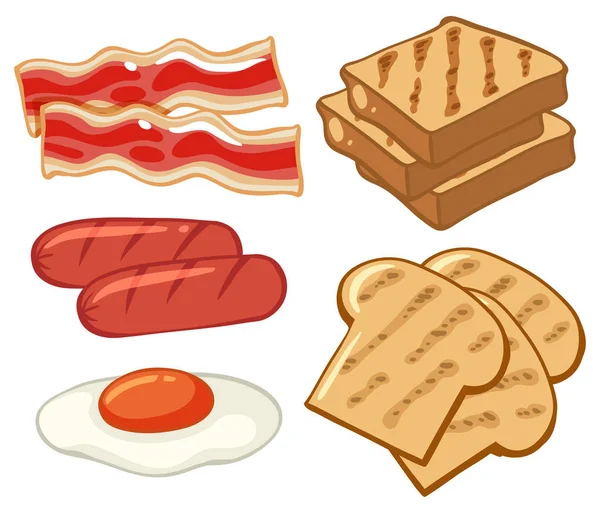 设置与香肠和面包的早餐 — 图库矢量图片