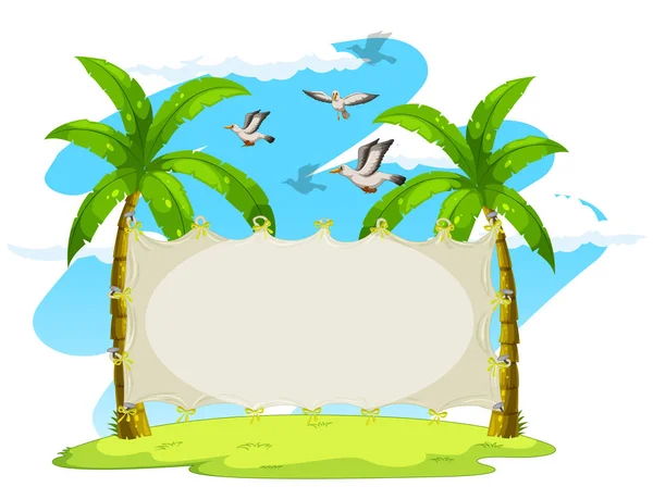 Blank sign on coconut trees — Stock Vector