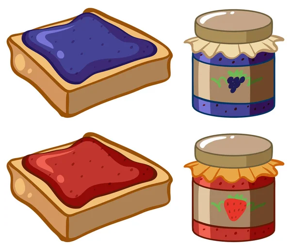 两种风味的面包和果酱 — 图库矢量图片