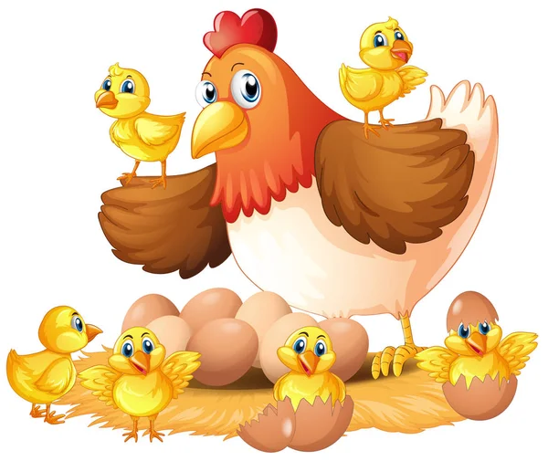 Ayam dan ayam di sarang Stok Vektor