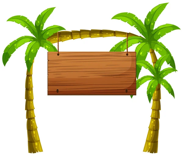 Wooden sign on coconut trees — Stock Vector