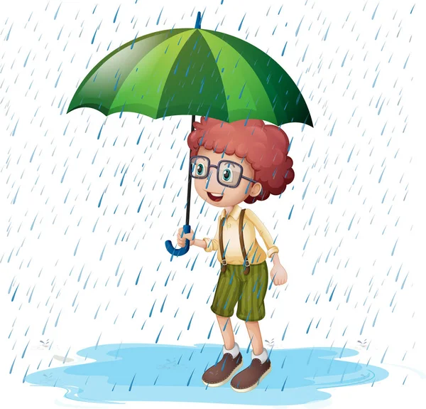 Liten pojke stående i regnet — Stock vektor