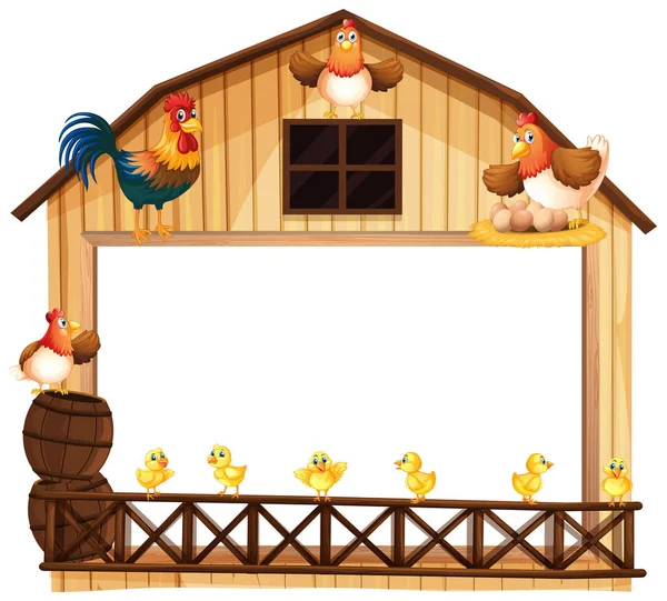 Background design with chickens on the barn — Stock Vector