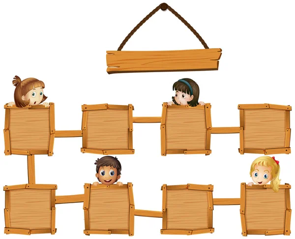 Kinderen en houten planken — Stockvector