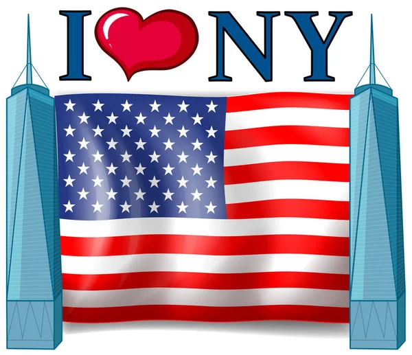 Uwielbiam Nowy Jork znak z amerykańską flagę — Wektor stockowy