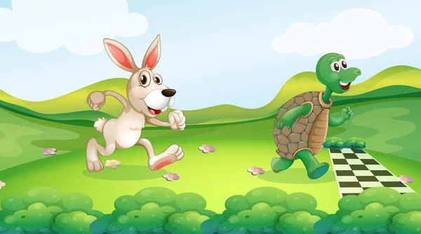 Tavşan ve kaplumbağa yarışı — Stok Vektör