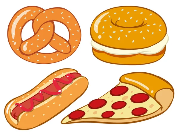 Different kinds of fastfood made with bread — Stock Vector