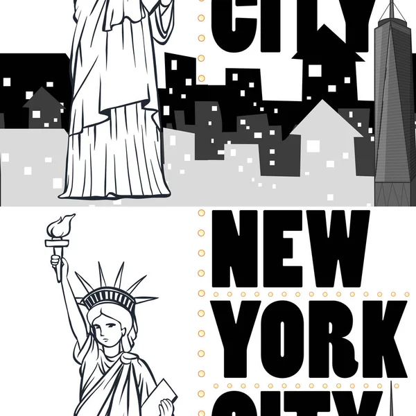 Sömlös bakgrund med byggnader och staty av New York — Stock vektor
