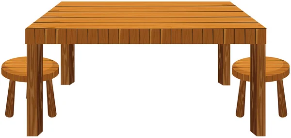 Holztisch und Hocker auf weißem Hintergrund — Stockvektor