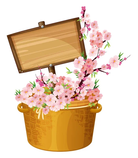 Ξύλινη πινακίδα με άνθη κερασιάς — Διανυσματικό Αρχείο
