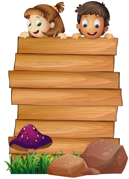 Plantilla de tablero de madera con niño y niña — Vector de stock
