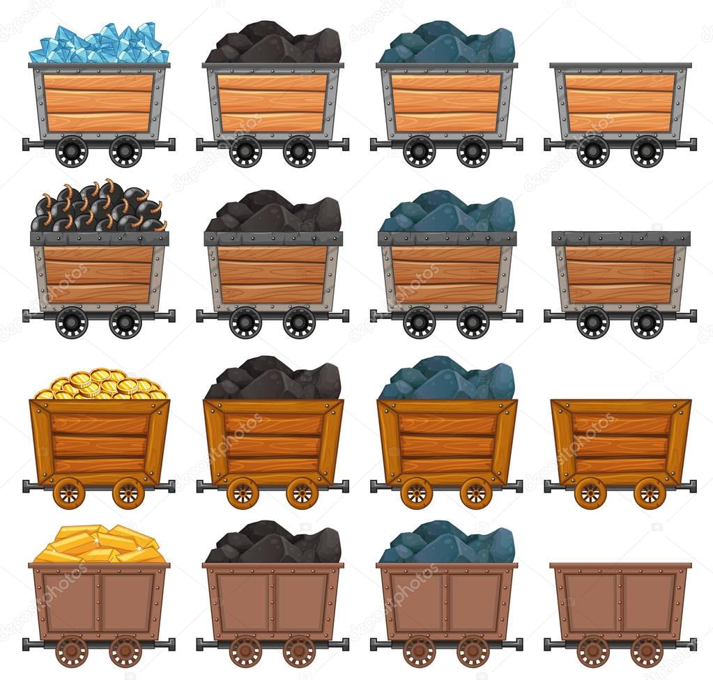Mining carts loaded with stone and gold