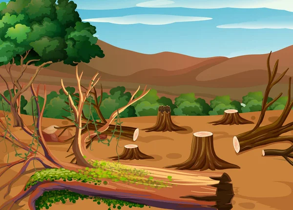 Scena della deforestazione diurna — Vettoriale Stock