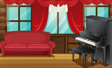Kırmızı koltuk ve piyano odası