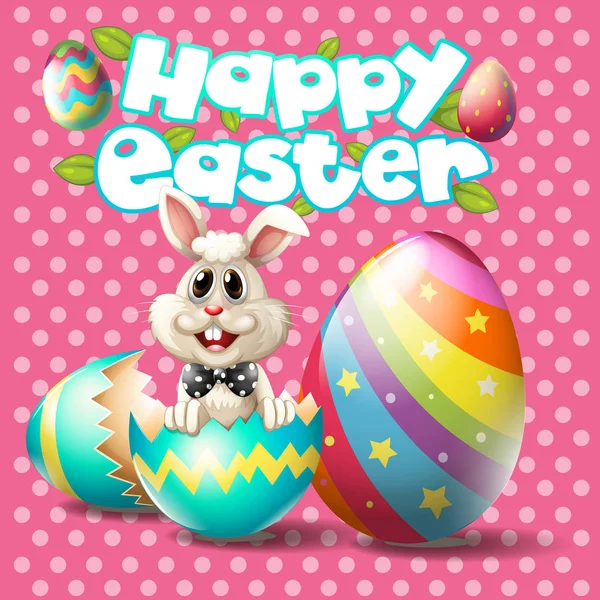 Joyeuses Pâques avec lapin et oeufs sur fond rose — Image vectorielle
