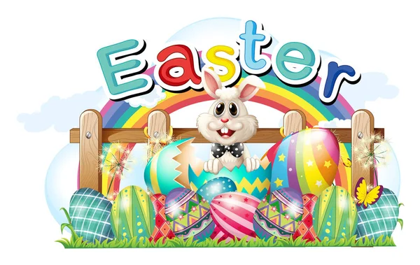 Easter bunny and eggs in garden — Stock Vector