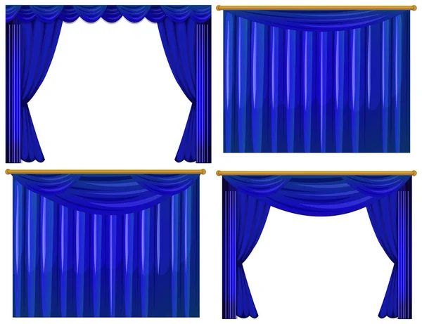 Four design of blue curtains — Stock Vector