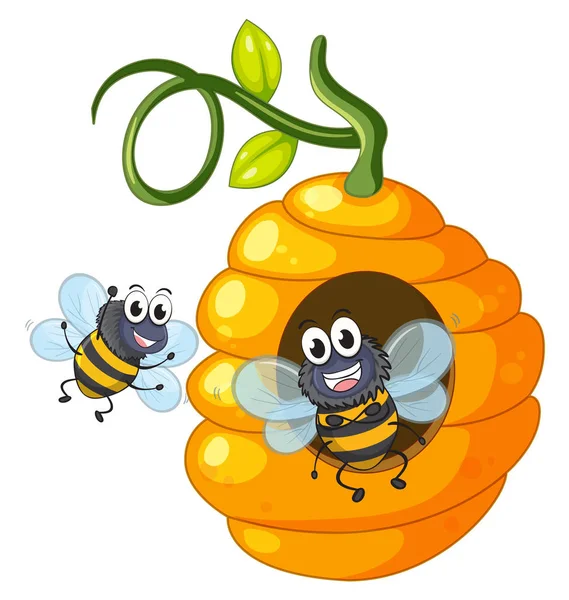 Dos abejas volando alrededor de la colmena — Vector de stock