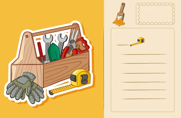 Modelo de cartão postal com caixa de ferramentas e ferramentas — Vetor de Stock