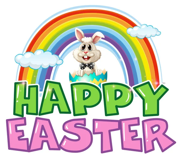 Cartaz feliz Páscoa com coelho e arco-íris — Vetor de Stock