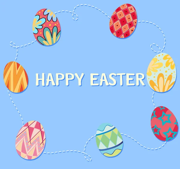 Happy Easter poster with decorated eggs — Stock Vector