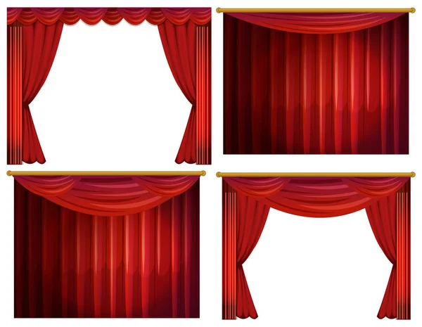 红色的窗帘的四个设计 — 图库矢量图片