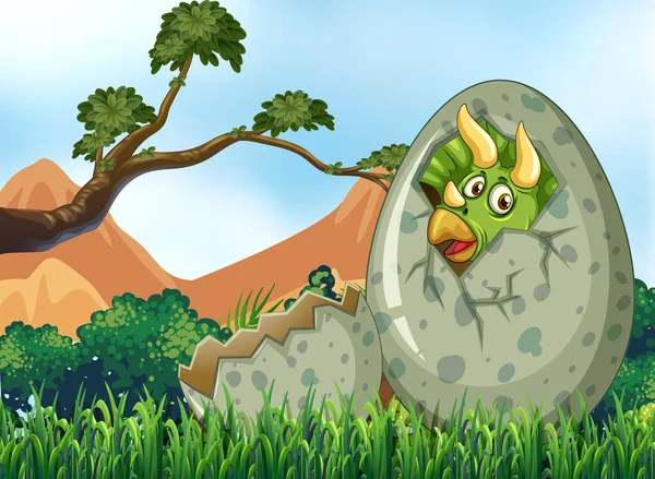 Scene with dinosaur hatching egg — Stock Vector