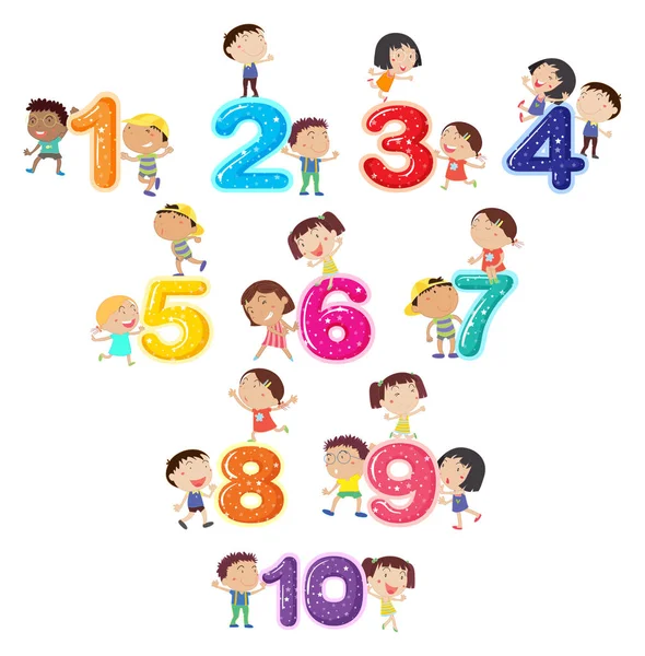 Niños felices y números — Archivo Imágenes Vectoriales