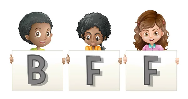Kids holding word for BFF — Stock Vector
